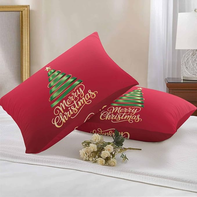Red Christmas Tree Lumbar Pillow Covers 12 x 20 Inches, Green Xmas Tree with Star Waterproof Throw Pillow Cover Set of 2, Christmas Red Decorative Rectangle Cushion Covers for Patio/Couch