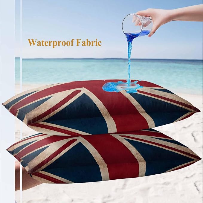 4th of July Outdoor Throw Pillows Covers 20x12 inch Set of 2 Waterproof British Flag Decorative Zippered Cushion Covers for Patio Furniture, Vintage National Flag Independence Day Lumbar Pillowcases