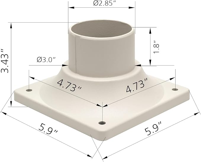 Pier Mount Base, Fits 3" Post Light, Rustproof and Thick Aluminum | Pole Light Adapter, 2.6mm Thick, Waterproof, Anti-rust, 6.1"Wx6.1"Dx4.02"H, White, 2 Pack