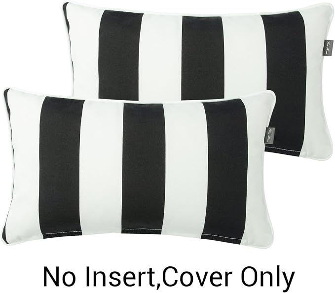 Waterproof Outdoor Lumbar Pillow Covers Set of 2,Home Decor for Garden Patio Furniture,Couch,Sofa 12"x20" Inch Decorative Pillows Cover Only,NO Insert(Black White)