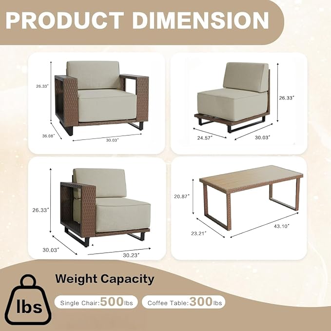 MOCHITO 7 Pieces Outdoor Patio Furniture Sets, All-Weather Sectional Sofa PE Rattan Wicker Conversation Set, Outdoor Patio sectional for Poolside, Porch, Lawn, Garden, Balcony(Beige)