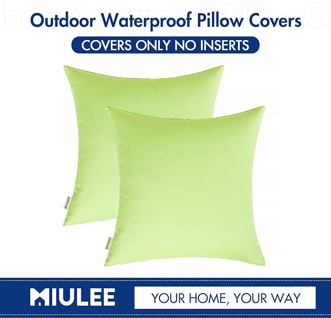 MIULEE Pack of 2 Decorative Outdoor Waterproof Pillow Covers Pale Green Bundle 18x18 Pillow Inserts Set of 2 Square Decorative Throw Pillows