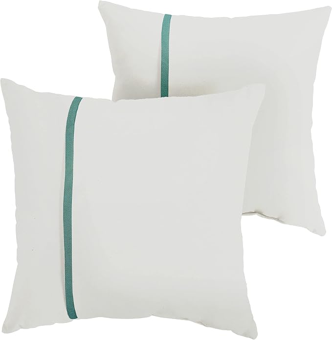 Sorra Home Indoor Outdoor Sunbrella Square Pillows, Set of 2, 20x20, Canvas Natural Ivory & Canvas Teal Green