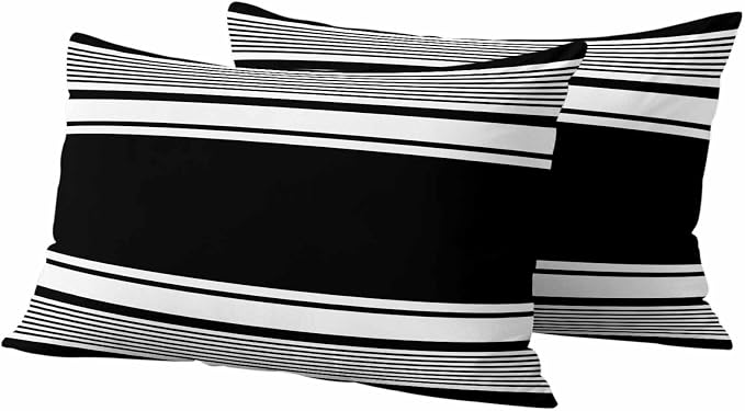 Vandarllin Outdoor Throw Pillows Covers 20x12 inch Set of 2 Waterproof Black Stripes Decorative Zippered Cushion Covers for Patio Furniture, Striped Lines Lumbar Pillowcases