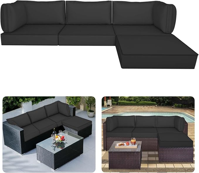 9pc Waterproof Outdoor Couch Cushions for 4 Seat Patio Black | Water-resistant, UV-resistant,9pc High-Density Foam Replacement Cushions for 4-Seat Outdoor Sectional Furniture