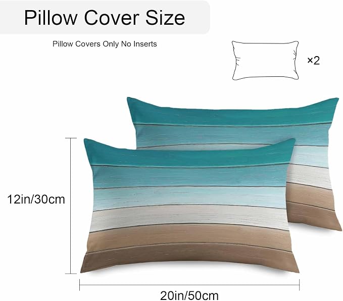 Teal Brown Outdoor Pillow Covers 20x12 Inch Lumbar Pillow Covers Set of 2 Waterproof Decorative Throw Pillow Cases Rustic Vintage Abstract Ombre Wooden Plank Cushion Covers for Patio Furniture Garden