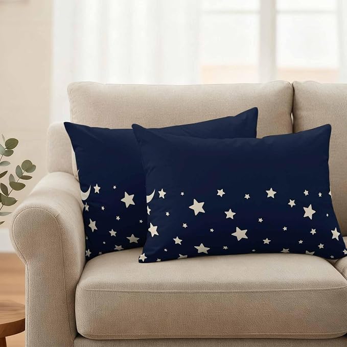Stars Moon Waterproof Outdoor Pillow Covers Set of 2 Home Decor, Starry Night Navy Blue Lumbar Pillowcase Patio Pillow Covers for Couch Bench Patio Furniture Garden 20x12in