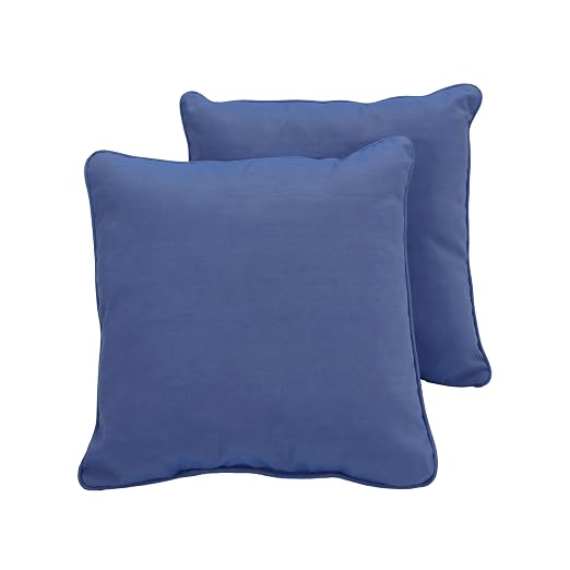 Factory Direct Partners Presidio 15" x 15" Square Decorative Throw Pillow Set with Piping for Indoor/Outdoor Furniture UV, Fade, Weather-Resistant Olefin Fabric (2-Pack) - Denim Blue, 13809-122