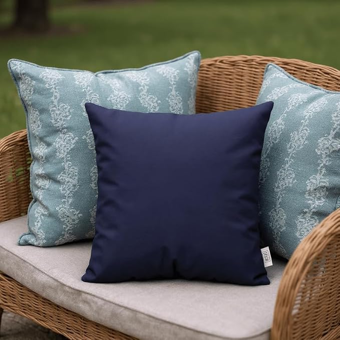 RSH DECOR Set of 6 Outdoor Pillow, Outdoor Pillows for Patio, Pillows w/Polyester Pillow Cases | Water & Fade Resistant Fabric | 17" Square, 20x12 Lumbar, 20x6 Neck Roll - Navy Blue