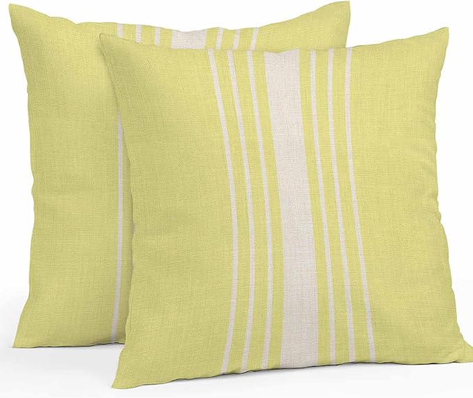 Throw Pillow Covers 20x20 Inch Set of 2, Yellow Beige Striped Waterproof Outdoor Cushion Covers, Modern Farmhouse Retro Lines Decorative Pillowcases for Couch, Sofa, Bed, Garden, Patio