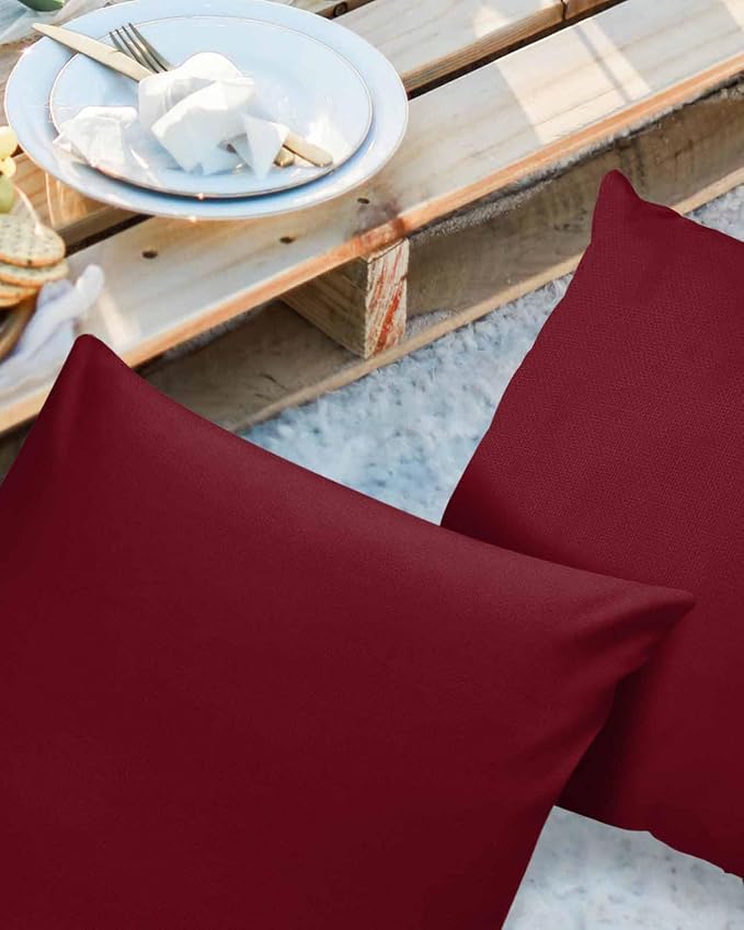 Outdoor Throw Pillow Cover Burgundy Red Simple Solid Color Waterproof Cushion Covers 2 Pack Minimalist Art Dark Maroon Pillow Cases Home Decoration for Patio Garden Couch Sofa