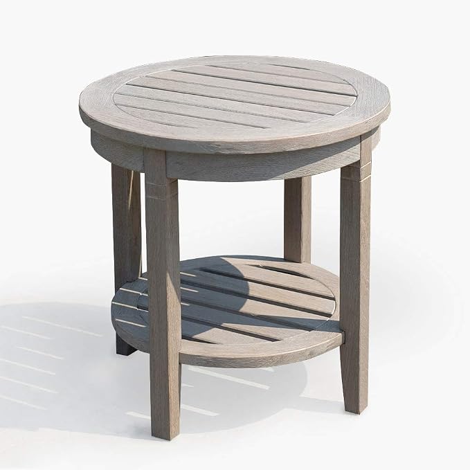 Cambridge Casual Arie Teak Wood Outdoor Round Side Table, 18 Inch/Weathered Gray
