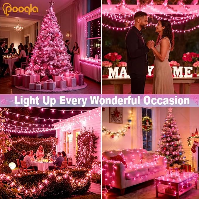 200 LED Pink Christmas Lights Outdoor String Lights, 66 ft | Green Wire Waterproof Twinkle Fairy Lights with Timer, 8 Modes Connectable String Lights Indoor Bedroom Halloween Decorations