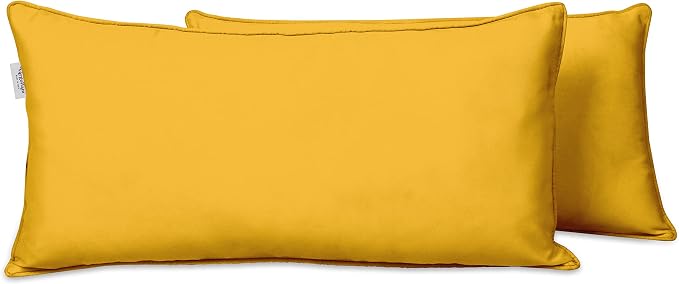 Indoor/Outdoor Polyester Fabric Lumbar Pillow Cover, All-Weather Waterproof Rectangular Cushion Case for Patio Furniture, 12 x 20 Set of 2 -Yellow