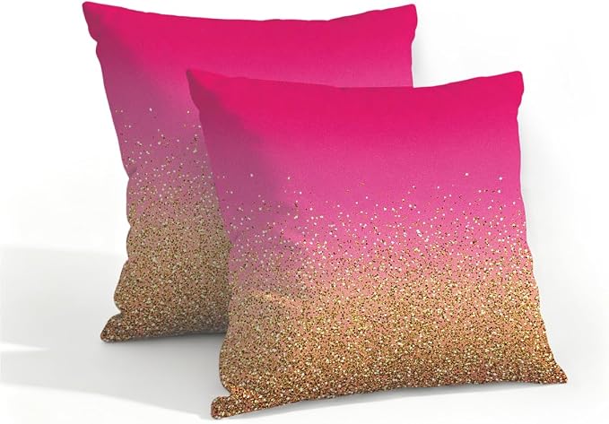 16x16 Inch Outdoor Pillow Covers Set of 2 Waterproof Throw Pillow Covers Decorative Couch Cushion Covers Pink Gold Glitter Square Pillowcases Protectors for Patio Garden Sofa