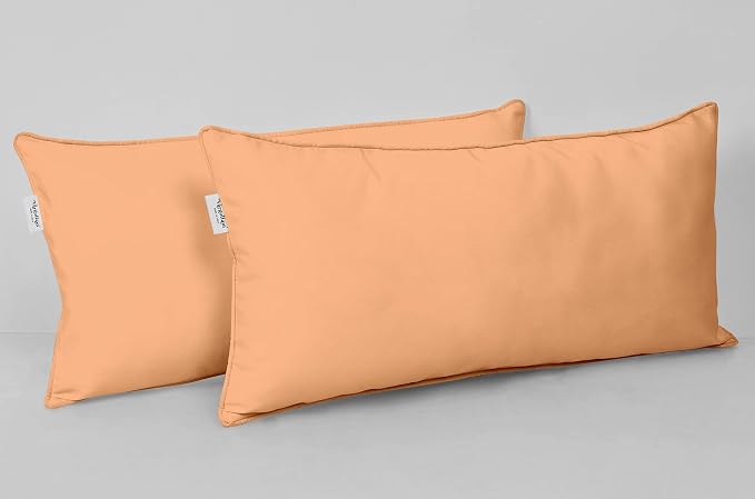 Indoor/Outdoor Polyester Fabric Lumbar Pillow Cover, All-Weather Waterproof Rectangular Cushion Case for Patio Furniture, 16 x 24 Set of 2 -Light Peach