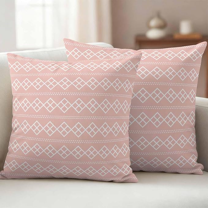 Pink Boho Outdoor Pillow Covers 24x24 Inch Throw Pillow Covers Set of 2 Waterproof Decorative Pillow Cases Vintage Ethnic Tribe Abstract Art Cushion Covers for Patio Furniture Garden Couch Sofa