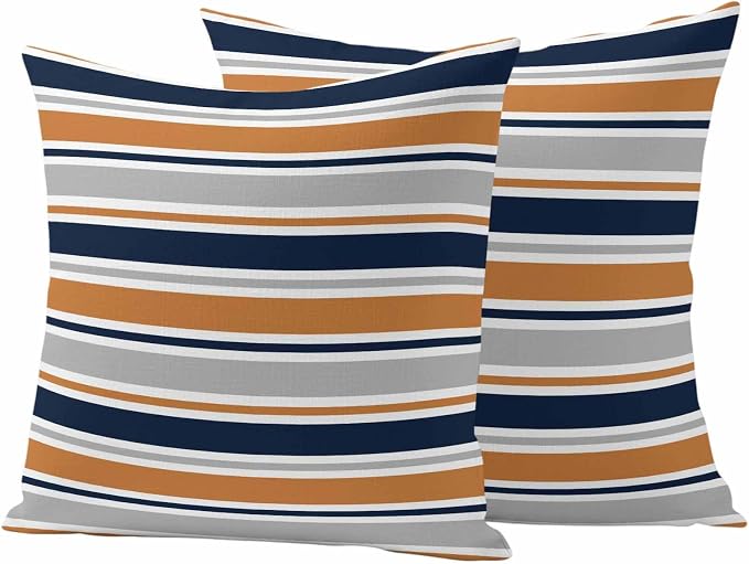 Outdoor Pillow Covers 26 x 26 Inches, Orange Grey Striped Waterproof Throw Pillow Cover Set of 2, Farmhouse Stripes Modern Abstract Art Decorative Square Cushion Covers for Patio/Couch/Garden