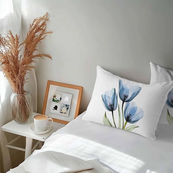 Rustic Blue Tulip Outdoor Pillow Covers 20x12in Pack of 2 Waterproof Pillowcase Watercolor Farmhouse Flower Decorative Throw Cushion Case for Patio Couch Sofa
