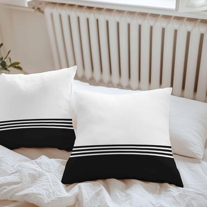 Throw Pillow Covers 26x26 Inch Set of 2, Black White Striped Waterproof Outdoor Cushion Covers, Modern Abstract Art Aesthetics Decorative Pillowcases for Couch, Sofa, Bed, Garden, Patio
