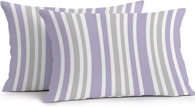 Light Purple Grey Stripe Outdoor Pillow Covers 20x12 Inch Lumbar Pillow Covers Set of 2 Waterproof Decorative Throw Pillow Cases Farmhouse Minimalist Striped Cushion Covers for Patio Furniture Garden