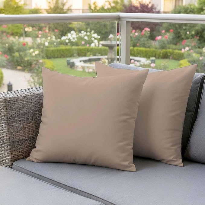 Outdoor Pillow Covers 18 x 18 Inches, Beige Solid Color Waterproof Throw Pillow Cover Set of 2, Aesthetics Contemporary Luxury Decorative Square Cushion Covers for Patio/Couch/Garden