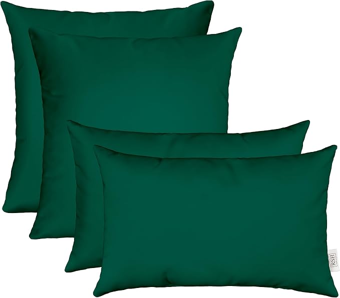 RSH DECOR: Sunbrella Lumbar & Square Pillows Set of 4 | 20" x 12" & 17" x 17" | Water and Fade-Resistant Performance Fabric | Outdoor Throw Pillows for Patio Furniture | Canvas Forest Green
