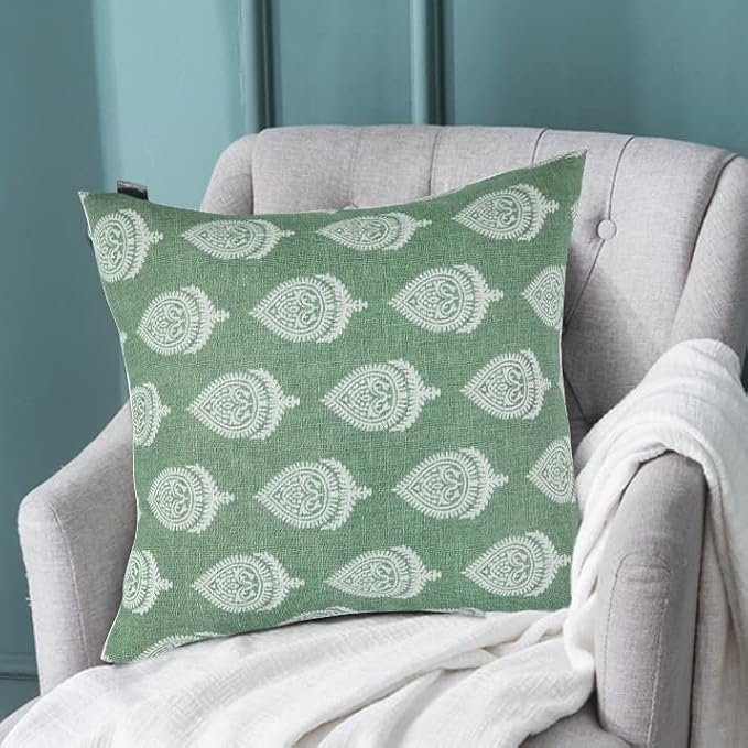 FUNHOME Outdoor Throw Pillows with Insert 18x18 Inch Pack of 2-Fair Green | Decorative Throw Pillows with Inserts, Water-Repellent, Square Pillows for Bed, Couch, Sofa and Patio Furniture