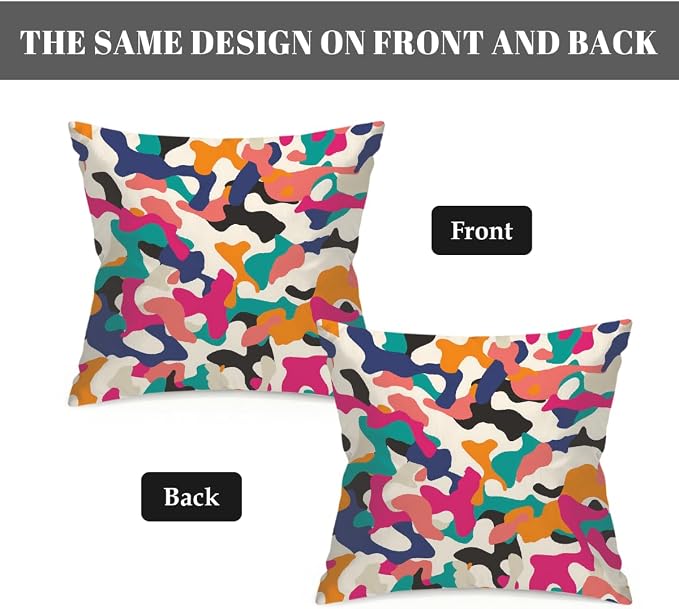 18x18 Inch Outdoor Pillow Covers Set of 2 Waterproof Throw Pillow Covers Decorative Couch Cushion Covers Colorful Camouflage Art Square Pillowcases Protectors for Patio Garden Sofa