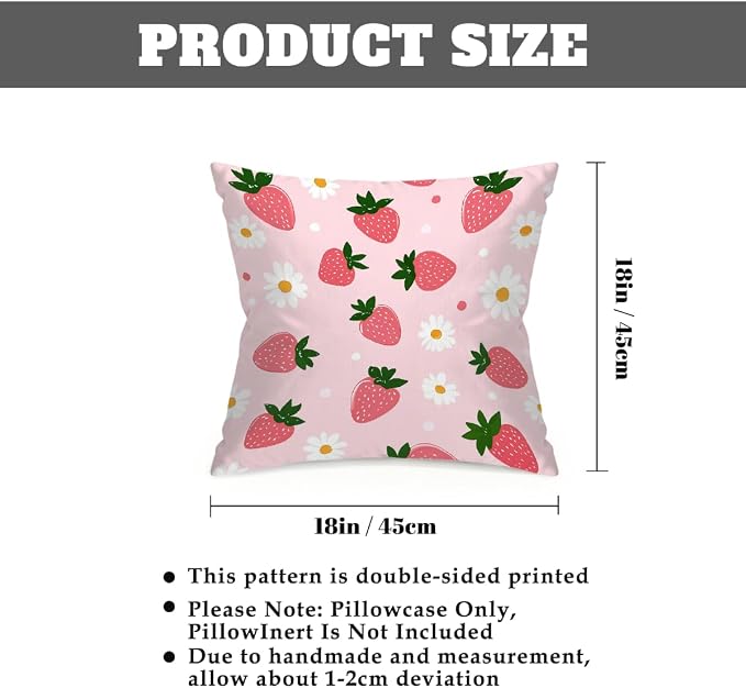 18x18 Inch Outdoor Pillow Covers Set of 2 Waterproof Throw Pillow Covers Decorative Couch Cushion Covers Pink Strawberries Daisy Square Pillowcases Protectors for Patio Garden Sofa