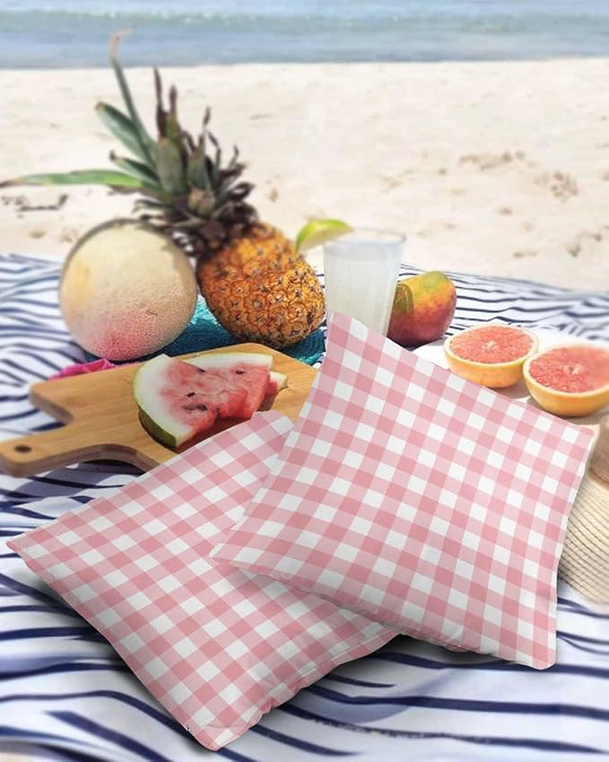 Outdoor Waterproof Throw Pillow Covers Set of 2 Romantic Love Pillowcases 18x18 Inches Pink Buffalo Check Plaid Patio Decorative Pillows Cushion Case Patio Pillows for Couch Bed Chair Garden