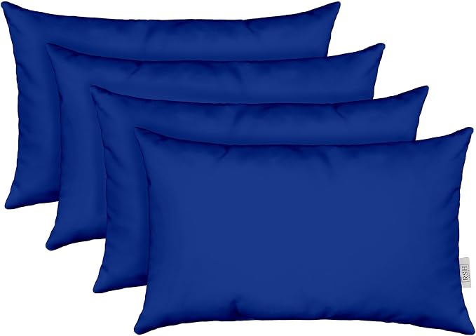 RSH DECOR Sunbrella 26" x 16" Lumbar Throw Pillows Set of 4 | Water and Fade-Resistant Performance Fabric | Outdoor Pillow Covers with Down-Alternative Inserts | Made in USA (Canvas True Blue)