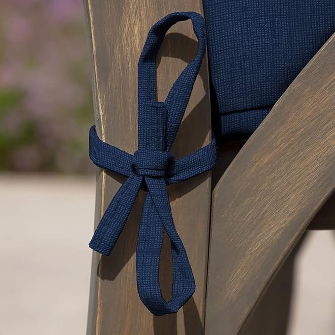 Magpie Fabrics Indoor Outdoor Cushion Cover Replacement 2 Pack, NO Insert! Water Repellent Slipcover with Ties Decor for Patio Garden Chair Seat Sofa Bench Wicker(Navy Blue Textured, 24x24x4 Inch)