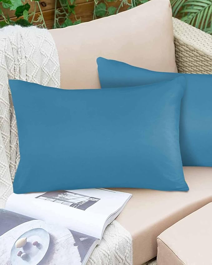 Outdoor Waterproof Throw Pillow Covers Set of 2 Wave Ride Blue Lumbar Pillowcases 20x12 Inches Solid Color Patio Decorative Pillows Cushion Case Patio Pillows for Couch Bed Chair Garden
