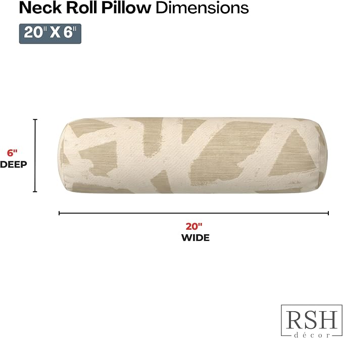 RSH DECOR: Sunbrella Neck Roll Pillows Set of 2 | 20” x 6” | Outdoor Bolster for Patio, Deck, Porch, or Poolside Furniture | Water & Fade-Resistant | Made in USA (Draft Parchment)