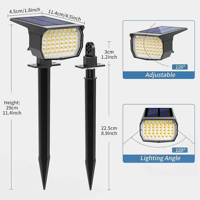 Solar Spot Lights Outdoor Waterproof, 2Pack Landscape Spotlight Warm White | 46 LEDLandscape Lights, 3 Modes Auto On/Off WENATY Solar Powered Flood Lights for Outside Pathway Yard Garden Walkway House