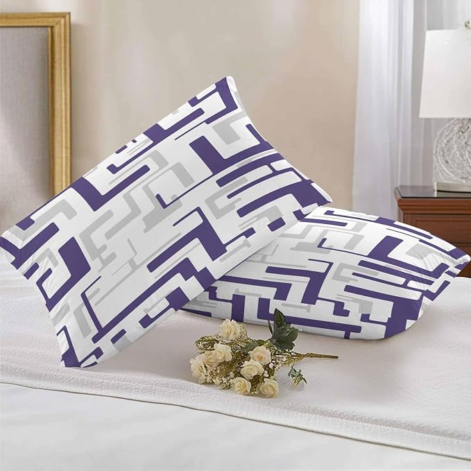 Vandarllin Outdoor Throw Pillows Covers 20x12 inch Set of 2 Waterproof Purple Geometric Stripes Decorative Zippered Cushion Covers for Patio Furniture, Modern Abstract Lines Lumbar Pillowcases