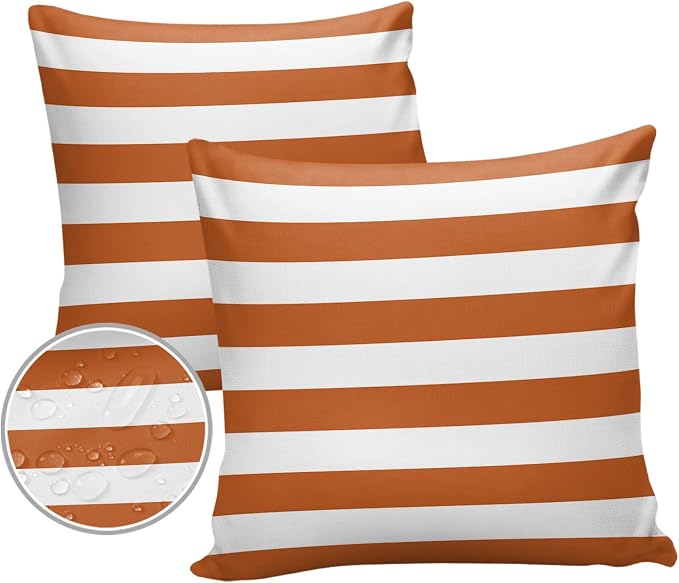 Outdoor Pillows 26x26 Waterproof Outdoor Pillow Covers Orange White Stripes Polyester Throw Pillow Covers Garden Cushion Decorative Case for Patio Couch Decoration Set of 2 Geometric