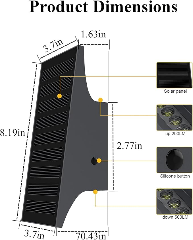 Solar Lights Outdoor Up and Down, 2pcs Solar Wall Lights Outdoor | 4-Level Brightness, Dusk to Dawn, 3000K 700LM Solar Sconce Lights Outdoor, IP65 Waterproof, for Yard Patio Garage Porch Decor