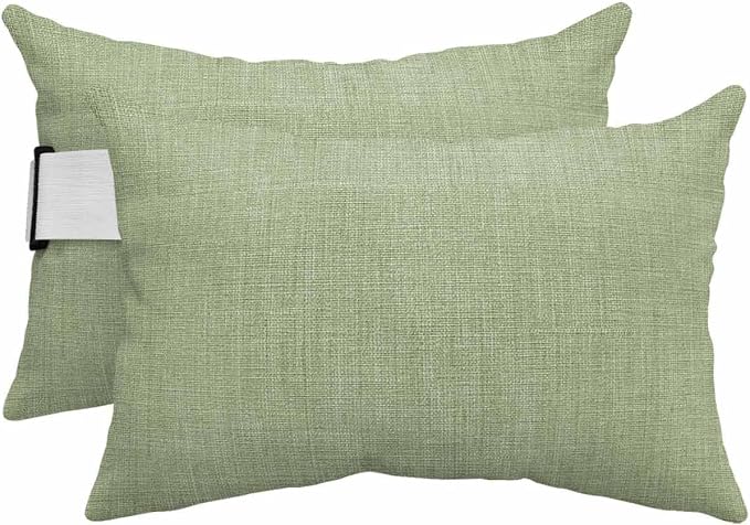 Outdoor Pillow for Chaise Lounge Chair Sage Green Rustic Vintage Burlap Texture Outdoor Pillows Waterproof with Adjustable Strap Headrest Lumbar Pillows for Garden Patio Furniture 2 Pack 12" x 20"