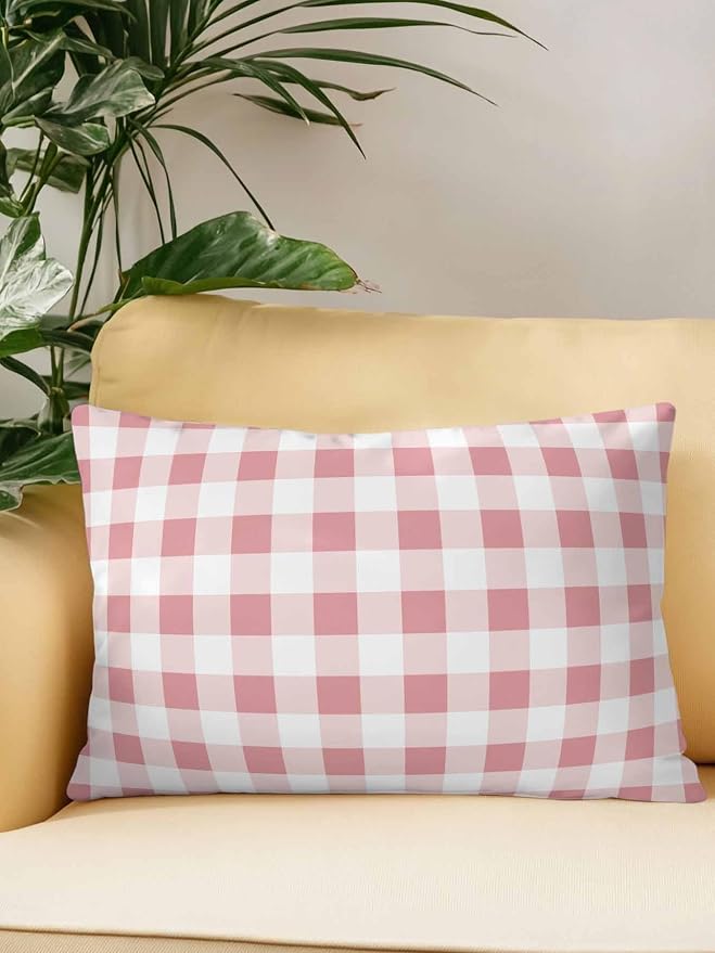 Waterproof Outdoor Pillow 1 Pack Pink Buffalo Plaid Decorative Throw Pillows Cover & Insert 20x12 Inch Lumbar Pillowcase Check Lines Pillows for Couch Sofa Bed Patio Furniture Indoor Outdoor