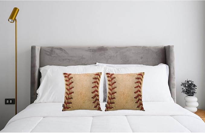 Swono Pillow Covers 18X18 Inch Set of 2 Baseball Throw Pillow Cases Sport Leather Baseball Worn Ball Pillowcase Cushion Cover Decorative for Indoor Outdoor Home Sofa Bedroom Livingroom, Brown