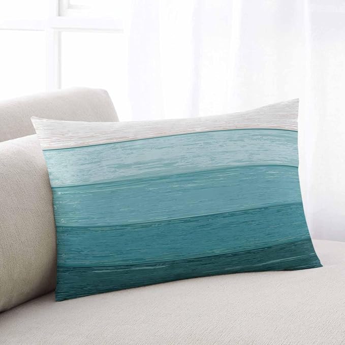 Outdoor Waterproof Throw Pillows Farmhouse Turquoise Wood Grain Patio Pillows Pack of 2,Decorative Pillow Covers with Insert,Pillow Cushion Case for Garden Couch Sofa Farm Rustic Gradient Stripes