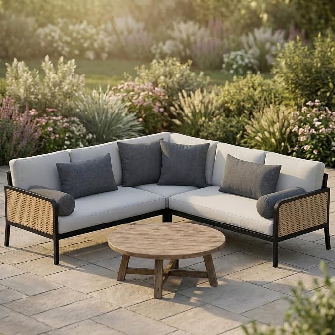 RSH DECOR: 6-Pack Pillow Set | Sunbrella Performance Fabric |Water & Fade-Resistant| 17" Square, 20"x12" Lumbar, 20"x6" Neck Roll | Outdoor Pillows for Patio Furniture | Made in USA (Sancy Denim)