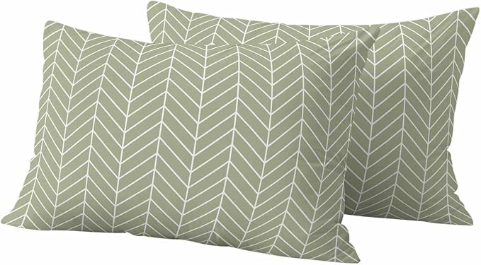 Outdoor Waterproof Throw Pillow Covers Set of 2 Sage Green Chevron Stripes Lumbar Pillowcases 20x12 Inches Modern Geometric Texture Decorative Pillows Cushion Case Patio Pillows for Couch Bed Chair
