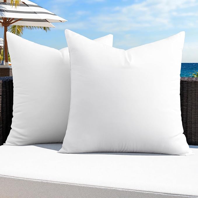 MIULEE Pack of 2 22x22 Inch Outdoor Pillow Inserts | Water-Resistant Decorative Premium Square Pillow Stuffer Sham for Porch Swing Couch Sofa Cushion Patio Furniture
