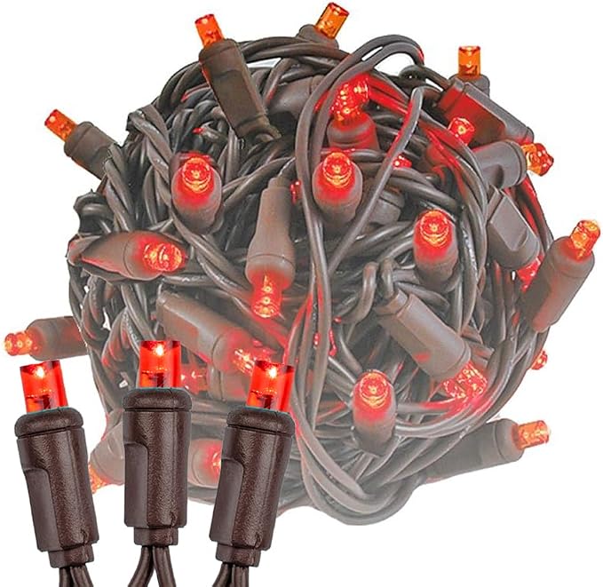 Novelty Lights 50ft 100 LED Red Christmas String Lights, Brown Wire