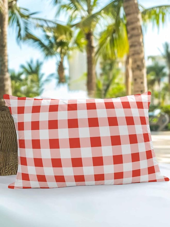 Waterproof Outdoor Pillow 1 Pack Red Buffalo Plaid Decorative Throw Pillows Cover & Insert 20x12 Inch Lumbar Pillowcase Check Lines Pillows for Couch Sofa Bed Patio Furniture Indoor Outdoor