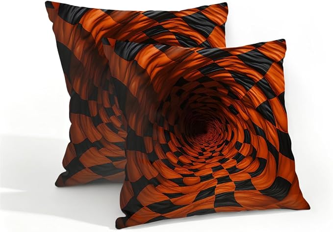 16x16 Inch Outdoor Pillow Covers Set of 2 Waterproof Throw Pillow Covers Decorative Couch Cushion Covers 3D Brown Checkered Square Pillowcases Protectors for Patio Garden Sofa