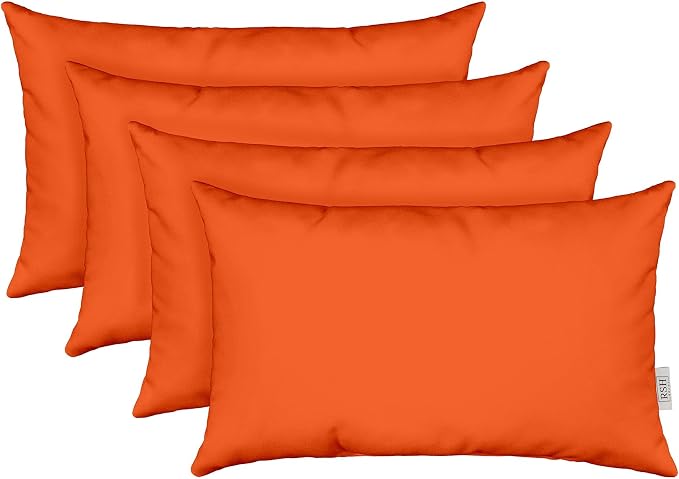 RSH DECOR Sunbrella 26" x 16" Lumbar Throw Pillows Set of 4 | Water & Fade-Resistant Performance Fabric | Outdoor Pillow Covers with Down-Alternative Inserts | Made in USA (Canvas Melon Bright Coral)
